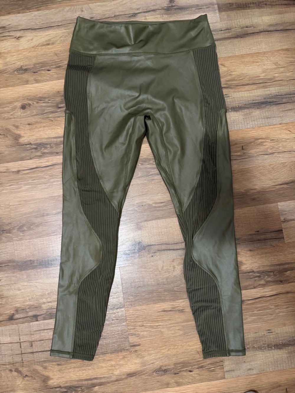 Fabletics Olive Green Faux Leather Moto Leggings